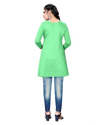 Green chanderi 3/4th sleeves solid women kurta 3