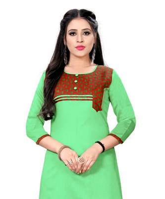 Green chanderi 3/4th sleeves solid women kurta 4