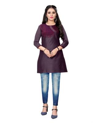 Purple chanderi 3/4th sleeves solid women kurta 1