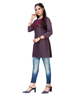 Purple chanderi 3/4th sleeves solid women kurta 2