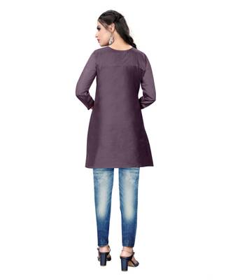 Purple chanderi 3/4th sleeves solid women kurta 3