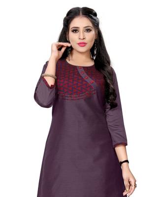 Purple chanderi 3/4th sleeves solid women kurta 4