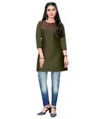 Green chanderi 3/4th sleeves solid women kurta