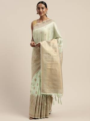 Sea green Jacquard saree 1