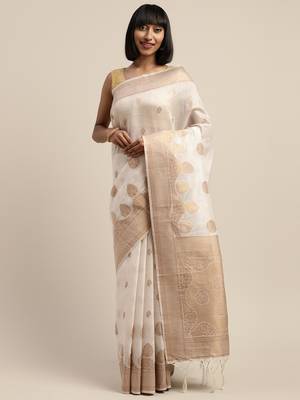 Off White Jacquard Saree 1