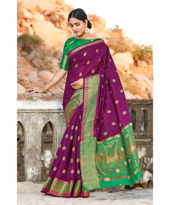 Purple Cotton Woven Work Traditional Saree 1