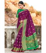 Purple Cotton Woven Work Traditional Saree
