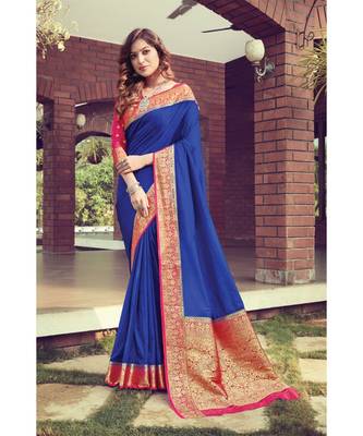 Blue Pure Silk Woven Work Traditional Saree 1