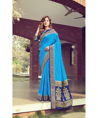 Sky Blue Pure Silk Woven Work Traditional Saree 1