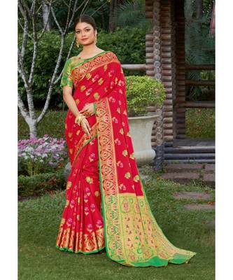 Red Heavy Silk blend Woven Work Traditional Saree 1