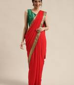 Red plain faux chiffon saree with blouse
