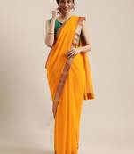 Yellow plain faux chiffon saree with blouse
