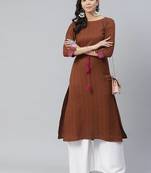 Brown plain rayon kurtas-and-kurtis