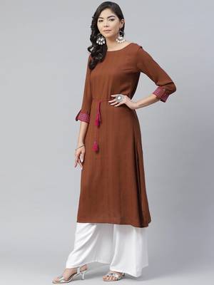 Brown plain rayon kurtas-and-kurtis 3