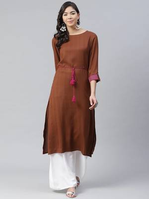 Brown plain rayon kurtas-and-kurtis 5