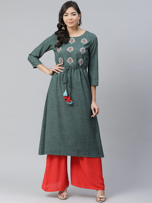 Green plain rayon kurtas-and-kurtis 1