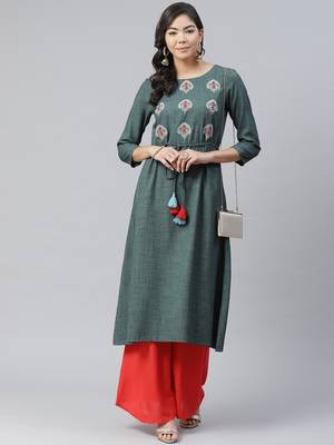 Green plain rayon kurtas-and-kurtis 3