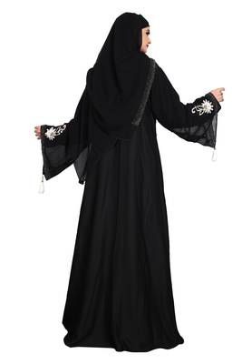 Women's georgett white flowers designer koty four side heavy diamond boder with hevey scarf 2