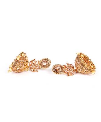 Gold Plated Stone Embellished Designer Jhumkas 6