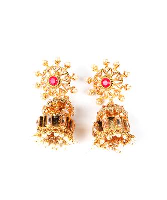 Ruby Stone Gold Plated Jhumkas 5