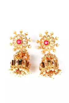 Ruby Stone Gold Plated Jhumkas