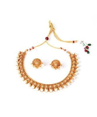 Gold Plated White Beaded Necklace Sets 4