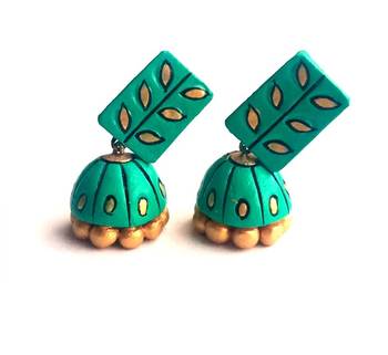 RozMili Handmade Green terracotta-jhumka earrings 2