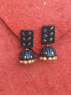 RozMili Handmade Black terracotta-jhumka earring 1
