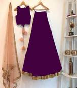Wine plain art silk semi stitched lehenga