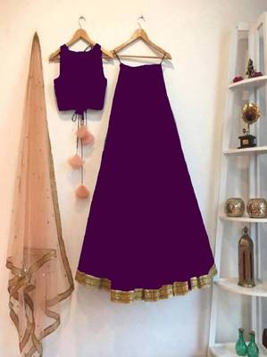 Wine plain art silk semi stitched lehenga 2