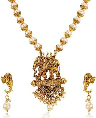Traditional And Antique Design Gold Prarl Necklace With Earring Set Jewellery 2