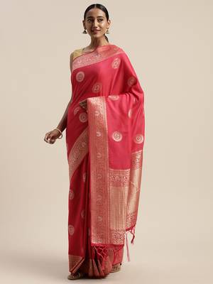 Magenta woven jacquard saree with blouse 1