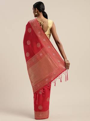 Magenta woven jacquard saree with blouse 2