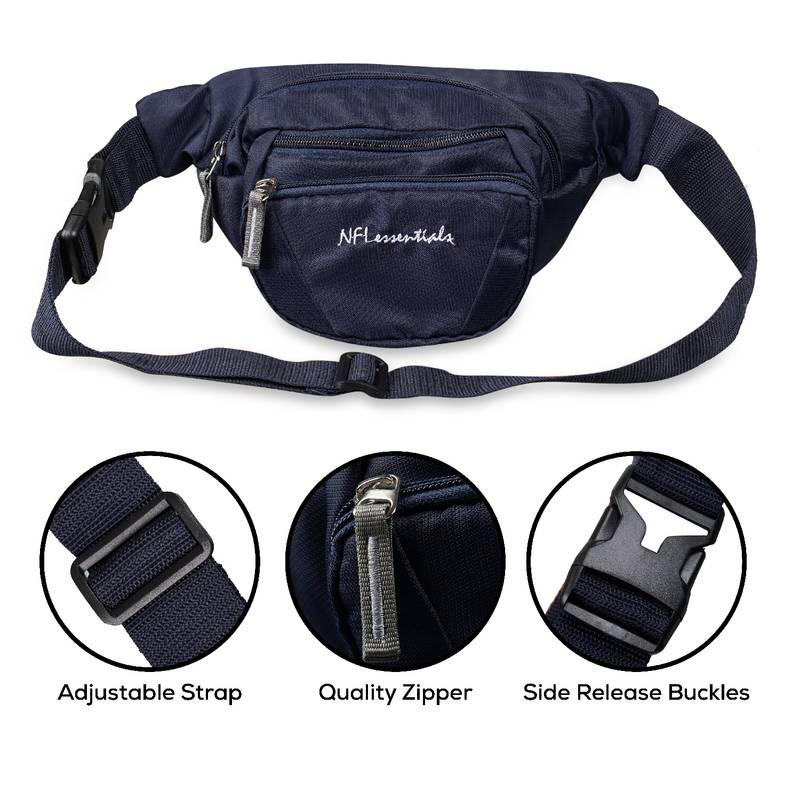 NFI essentials Waist Travel Handy Hiking Zip Camera Pouch Money Phone Belt Sport Bag Bum Multipurpose (Navy Blue)