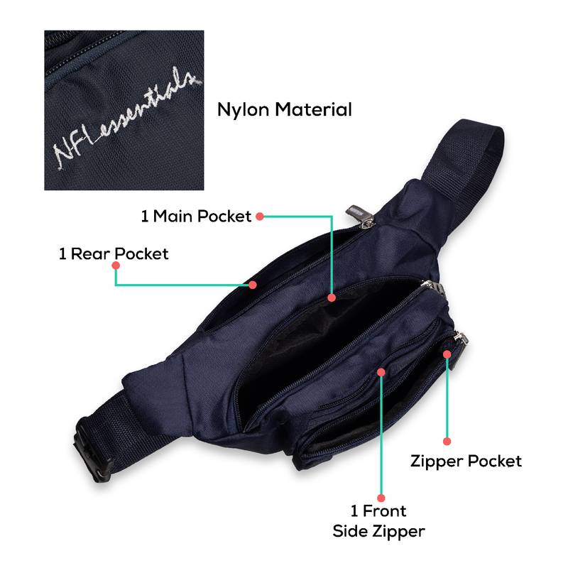 NFI essentials Waist Travel Handy Hiking Zip Camera Pouch Money Phone Belt Sport Bag Bum Multipurpose (Navy Blue)