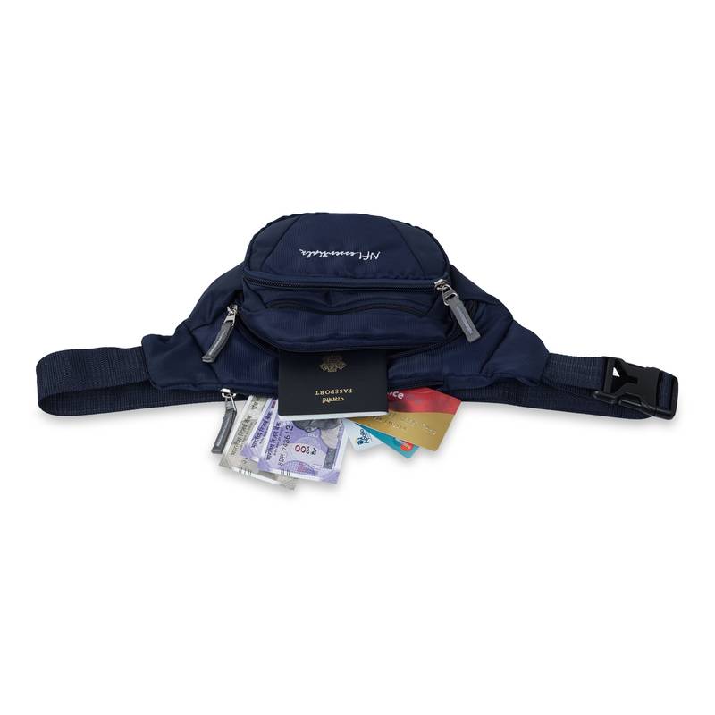NFI essentials Waist Travel Handy Hiking Zip Camera Pouch Money Phone Belt Sport Bag Bum Multipurpose (Navy Blue)