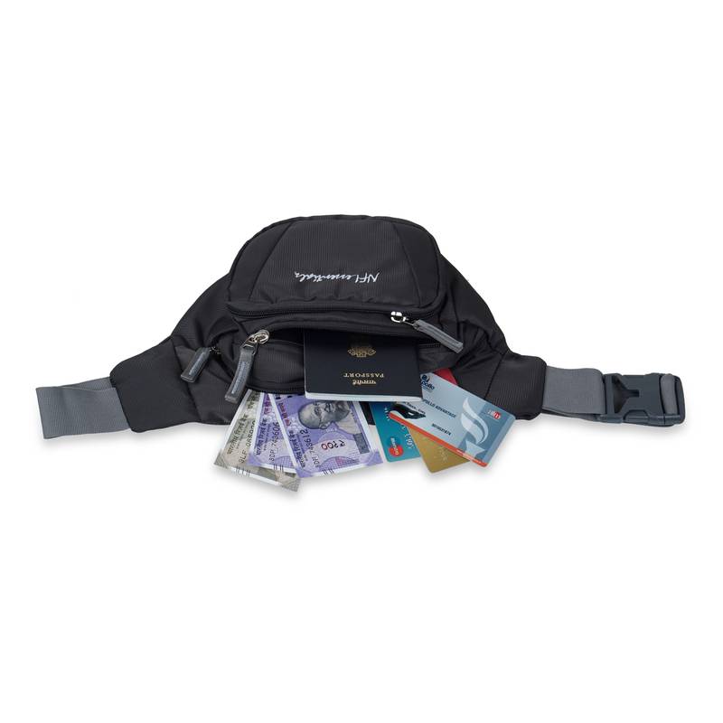 NFI essentials Waist Travel Handy Hiking Zip Camera Pouch Money Phone Belt Sport Bag Bum Multipurpose (Grey)