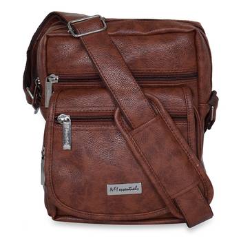 NFI essentials Men's Leather Sling Bag Stylish Cross Body Travel Office Business Messenger Bag for Men & Women (Tan) 1
