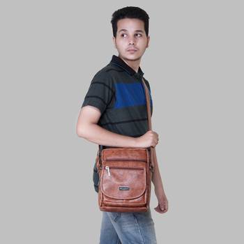 NFI essentials Men's Leather Sling Bag Stylish Cross Body Travel Office Business Messenger Bag for Men & Women (Tan) 2