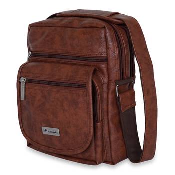 NFI essentials Men's Leather Sling Bag Stylish Cross Body Travel Office Business Messenger Bag for Men & Women (Tan) 4
