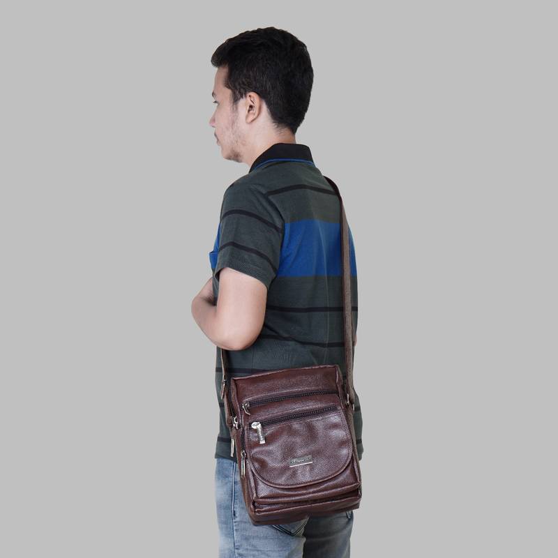 NFI essentials Men's Leather Sling Bag Stylish Cross Body Travel Office Business Messenger Bag Men & Women (Dark Brown)