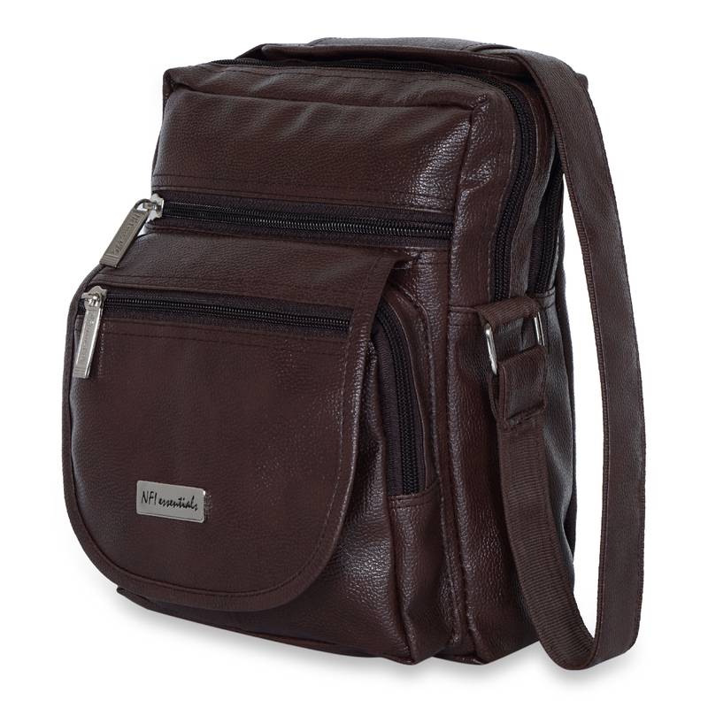 NFI essentials Men's Leather Sling Bag Stylish Cross Body Travel Office Business Messenger Bag Men & Women (Dark Brown)
