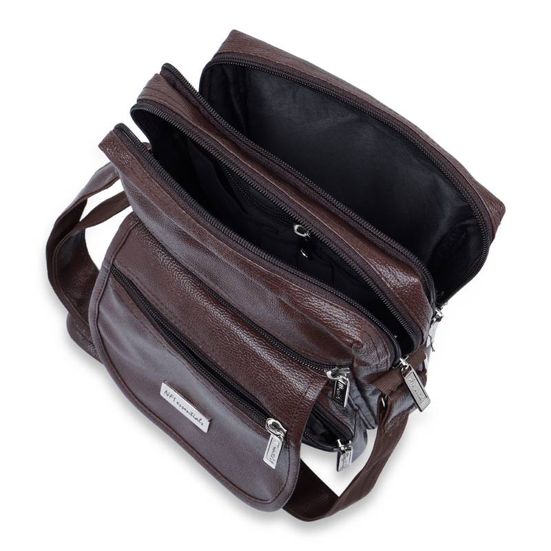 NFI essentials Men's Leather Sling Bag Stylish Cross Body Travel Office Business Messenger Bag Men & Women (Dark Brown)