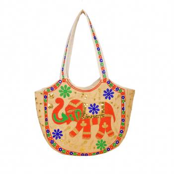 CREAM Rajasthani Handbags for Women 3