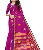Rani pink color tusser woven silk saree with blouse