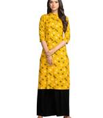 Mustard printed cotton long-kurtis
