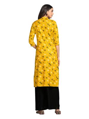 Mustard printed cotton long-kurtis 2