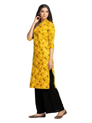 Mustard printed cotton long-kurtis 3