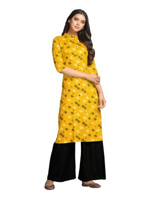 Mustard printed cotton long-kurtis 4