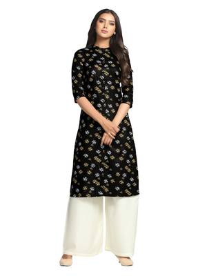 Black printed cotton long-kurtis 1